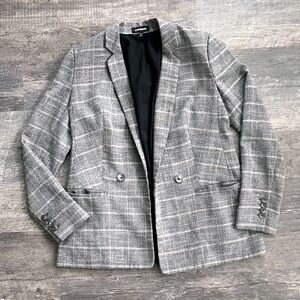 Express Plaid Blazer Jacket, Size Small, Gray & Bronze